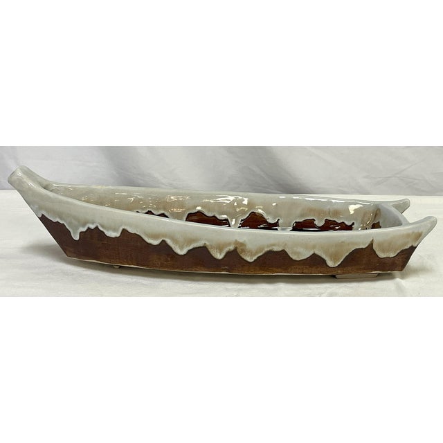 Vintage Artisan Crafted Heavy Pottery Boat Centerpiece Dish For Sale - Image 4 of 12