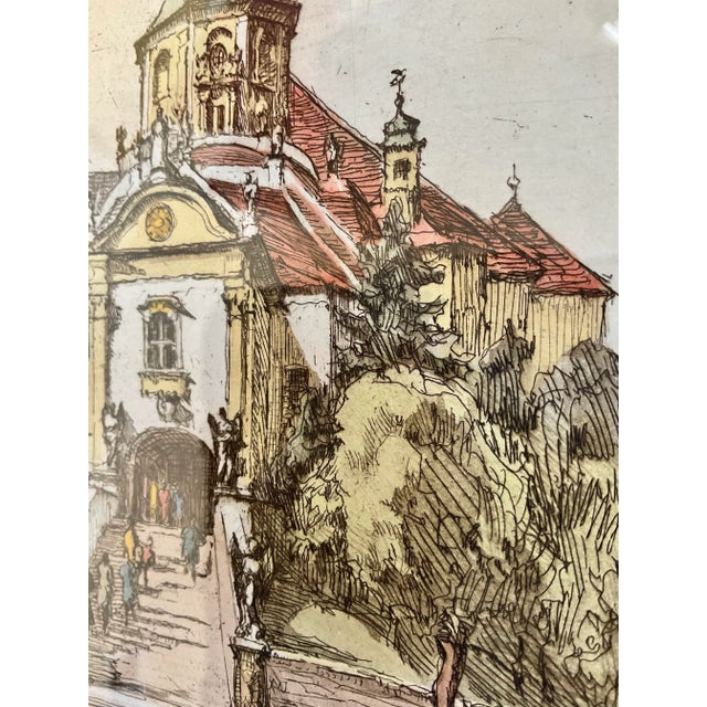 Illustration Vintage Hand Colored Etching by Austrian Artist Herta Czoernig - Framed For Sale - Image 3 of 12