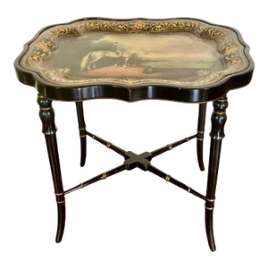 Chippendale Style Shaped Tole Tray Side Table
