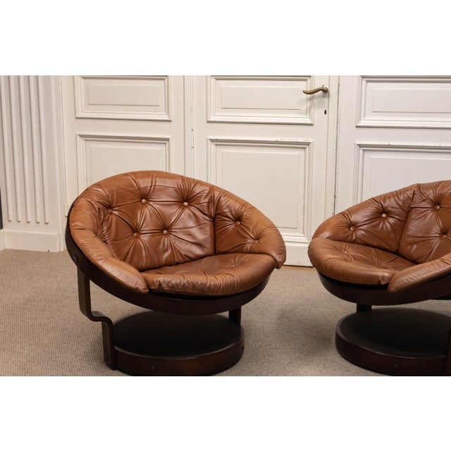 Leather Convair Swivel Chairs attributed to Oddmund Vad for Vad Trevarefabrikk, 1970, Set of 2 For Sale - Image 11 of 15