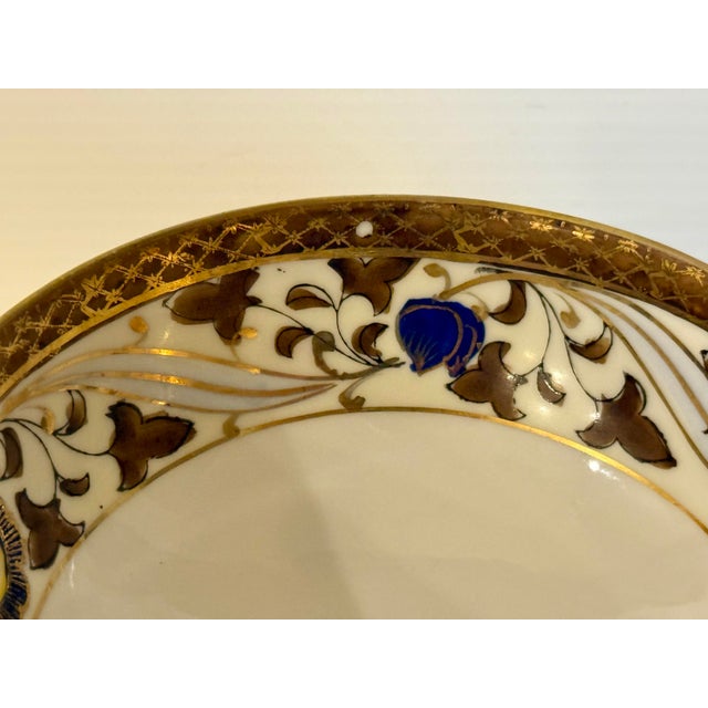 Noritake Antique Noritake Hand-Painted Footed Bonbon Bowl With Cobalt Blue & Gilt Detail Japan 4.5” D For Sale - Image 4 of 10