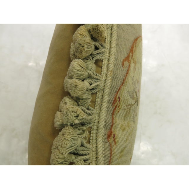 Contemporary Green Tassel 19th Century Antique French Aubusson Pillow For Sale - Image 3 of 6