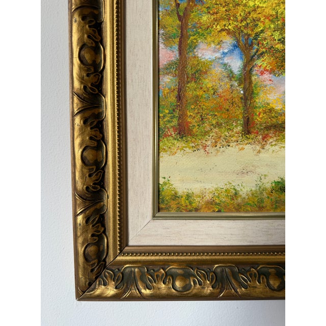 Wood 1970s Vintage Impressionist Autumn Landscape Oil on Masonite Board – Framed For Sale - Image 7 of 14