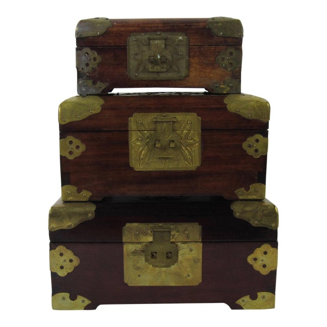 Antique Chinese Jewelry Boxes With Jade Set of 3 Chairish