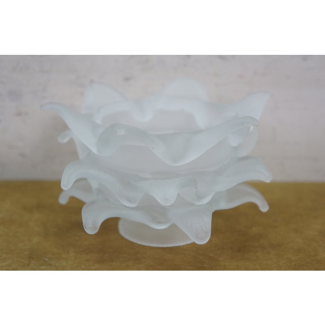 Antique Frosted Satin Glass Rose Flower Chandelier Lamp Shades 6" - a Pair For Sale - Image 6 of 10