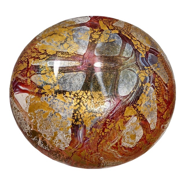Vintage Isle of Wight Studio Glass Golden Peacock Art Glass Paperweight With Gold & Silver Leaf, England For Sale