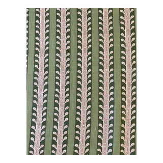 Jane Shelton Faux Bois Quentin Greens W/ Tan Linen Fabric 2 Yards For Sale