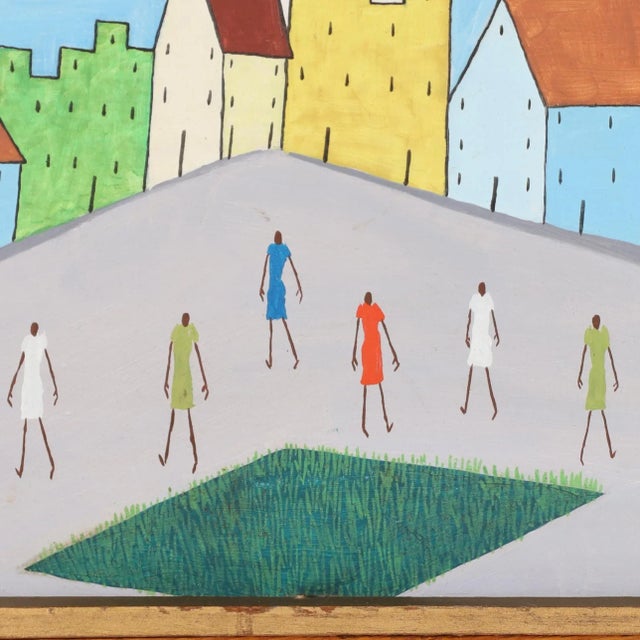 Blue Mid Century Haitian Painting on Board by E. Abelard For Sale - Image 8 of 9