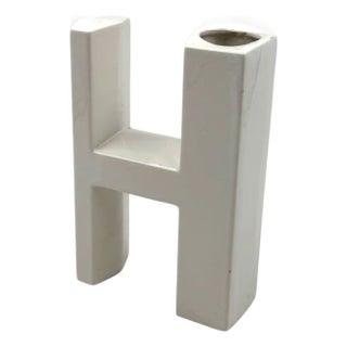 Space Age White H Letter Shaped Ceramic Solifleur Vase by Marcel Radureau, 1970 For Sale