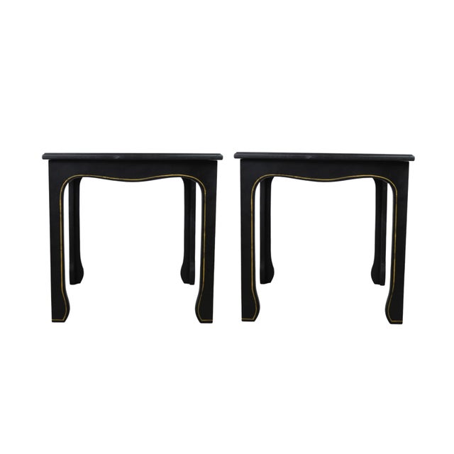 Pair of Hand Painted Chinoiserie Side Tables in Gold With Black Background For Sale - Image 4 of 9