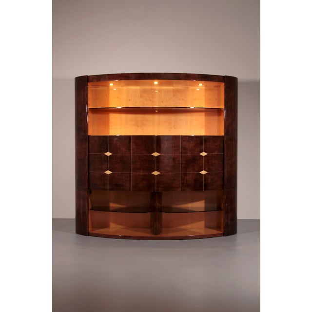 1960s Brown Goatskin Bar Cabinet with Electric Lift and Mirror Interior by Aldo Tura, 1960 For Sale - Image 5 of 15