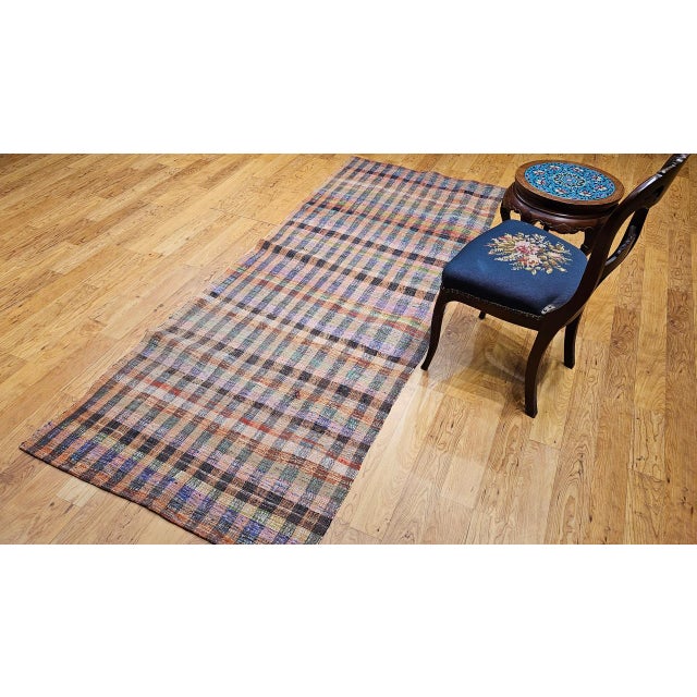 Vintage 1920s American Rag Runner, Handwoven Wool & Cotton Stripes, 4x9 For Sale - Image 4 of 16