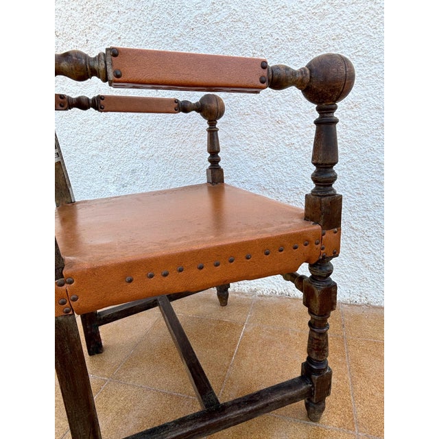 Spanish Renaissance Revival Leather Armchair, Early 20th Century For Sale - Image 6 of 10
