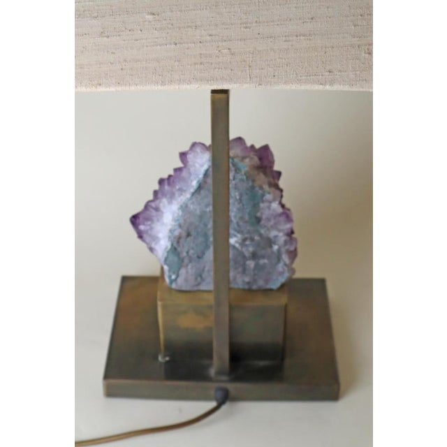 Purple Amethyst Table Lamp in Brass with Silk Lampshade, 1970s For Sale - Image 8 of 18