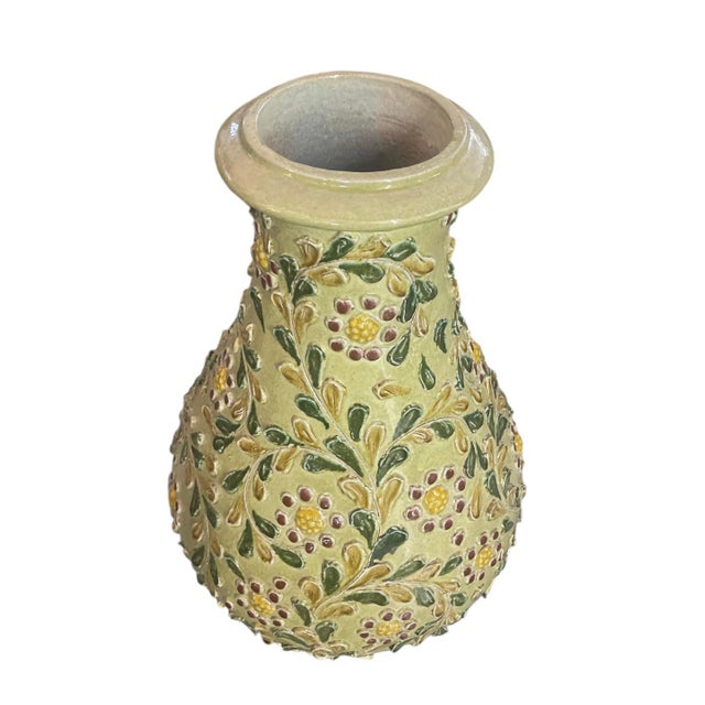 2020s Italian Hand-Painted Relief Floral Ceramic Vase For Sale - Image 5 of 10