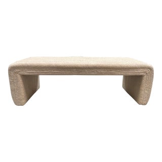 Vintage Channel Tufted Bench Reupholstered in Boucle For Sale