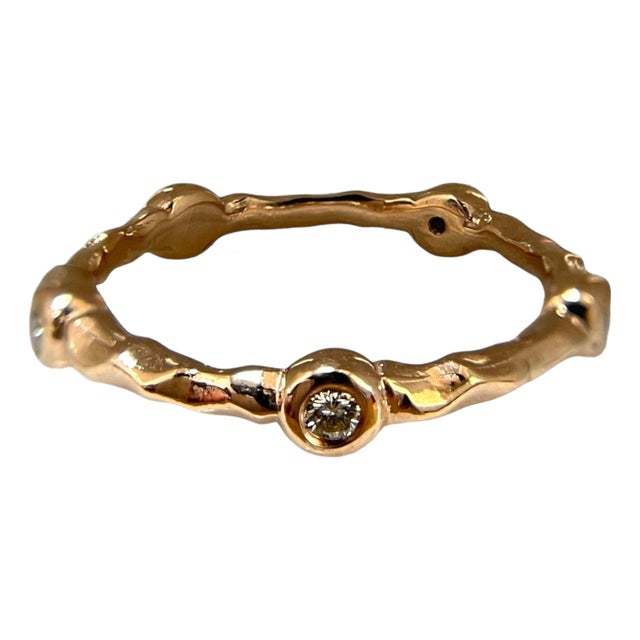 Textured 14k Gold Ring With 0.15 TCW Dazzling Diamonds, Size 6.5 For Sale