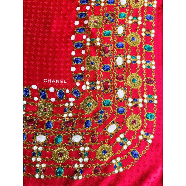 Red Chanel Jewelry Gripoix Silk Scarf 1980 For Sale - Image 8 of 11