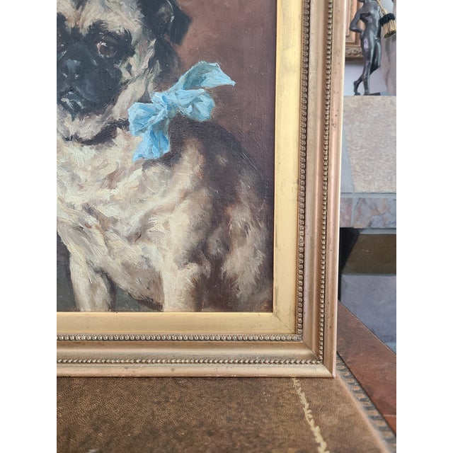 Antique Dog Oil Painting Moody Portrait of a Pug For Sale - Image 9 of 12