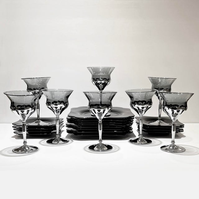 1930s Blown Glass and Chrome Appetizer or Dessert Set, 24 Pieces For Sale - Image 10 of 11