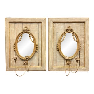 Antique French Pair of Paneled Mirrored Sconces For Sale