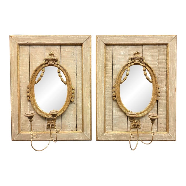 Antique French Pair of Paneled Mirrored Sconces For Sale