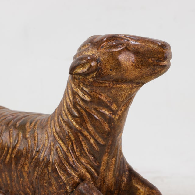 Brown Vintage Hand-Carved Wood Recumbent Lamb on Book Decorative Sculpture For Sale - Image 8 of 13