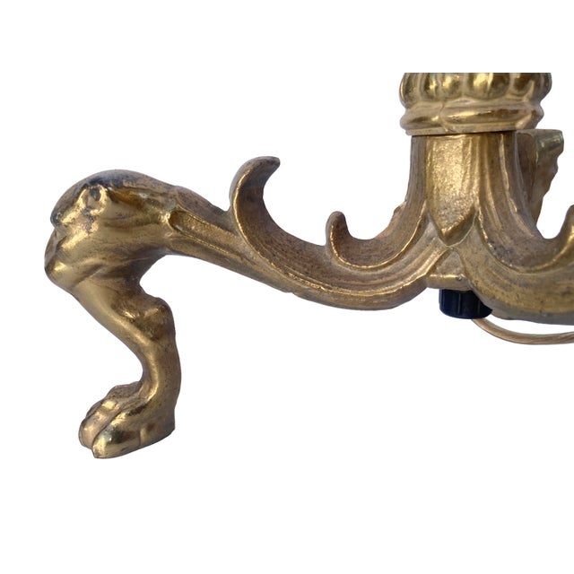 Early 20th Century Converted Brass Andiron Candlestick Lamp on Tripod Base For Sale - Image 9 of 14
