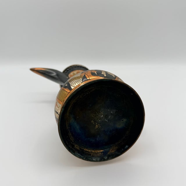 Copper Vintage Hand-Etched Mixed Metal Ewer With Figural Decoration For Sale - Image 8 of 10