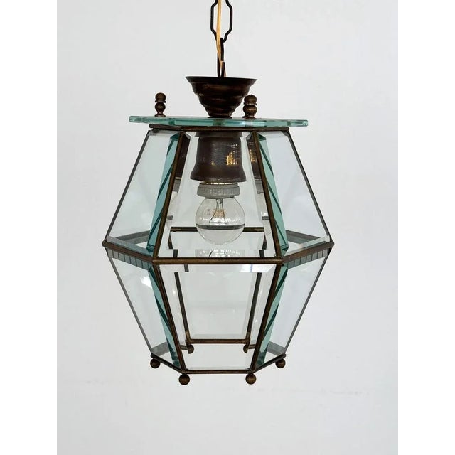 Metal Italian Brass and Cut Glass Pendant Lamp, 1960s For Sale - Image 7 of 14