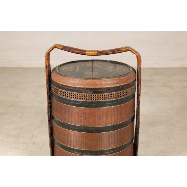 Vintage Chinese Rattan Wedding Basket with Carved Handle and Nested Containers For Sale - Image 15 of 18
