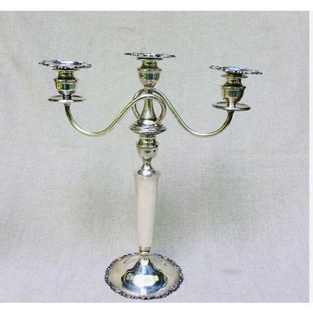 English Exquisite Pair Georgian Style Sterling Silver 3-Lite Convertible Candelabra - From Prestigious East Hampton Estate For Sale - Image 3 of 18