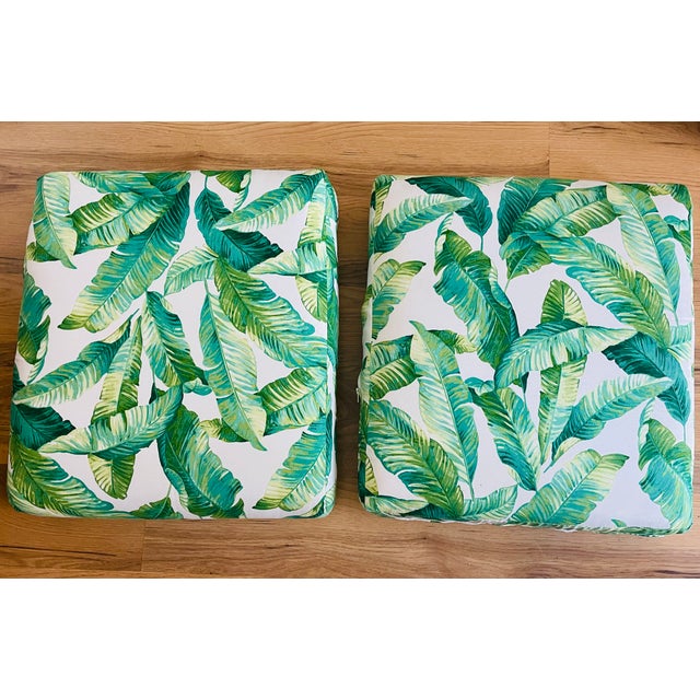Shabby Chic Custom Made Armchair Cushions With Pillows Tropical Banana Leaves For Sale - Image 3 of 6