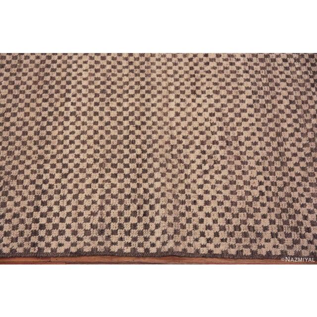 Neutral Cream Color Geometric Checkerboard Pattern Modern Area Rug For Sale In New York - Image 6 of 6