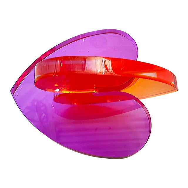 Lucite Interlocking Hearts Sculpture by Michael Gitter For Sale
