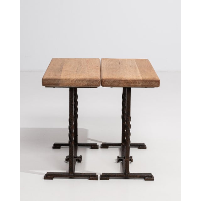 1970s Pair Of Oak Side Tables With Iron Base For Sale - Image 15 of 15