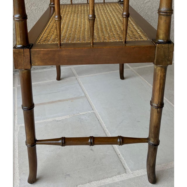 Wood Baker Furniture Circa 1970 Diminutive Chinese Chippendale Faux Bamboo & Cane Window / Entryway Bench For Sale - Image 7 of 12