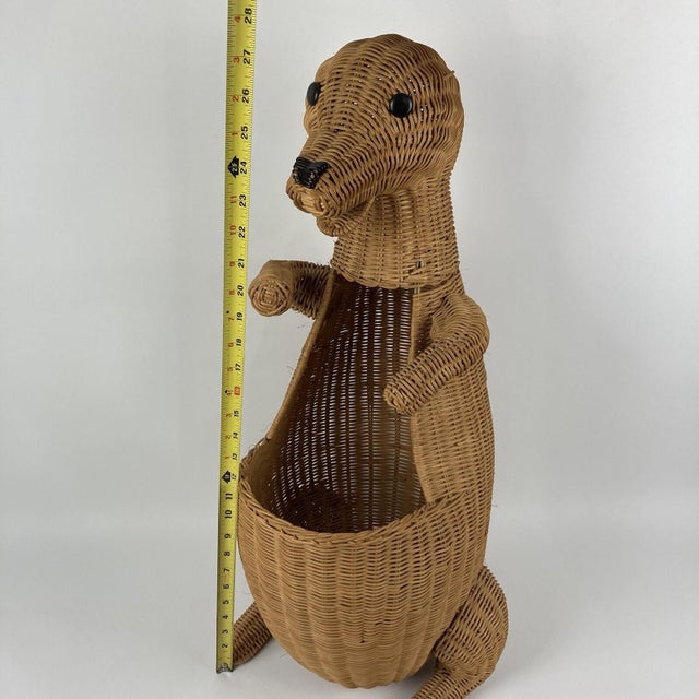 Mid-Century Modern Large VTG 28" Wicker Kangaroo Storage Basket Hamper Plant Toilet Paper Holder For Sale - Image 3 of 12