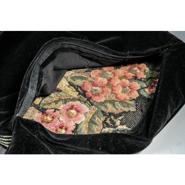 Traditional Vintage Embroidered Floral Flower Needlepoint Velvet Throw Pillow Home Decor For Sale - Image 11 of 14