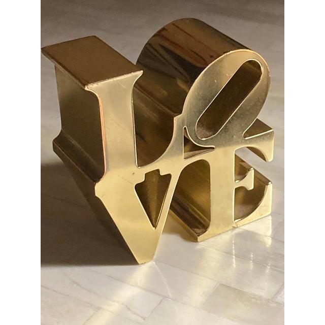 Metal Authentic Vintage 1970s Robert Indiana "Love" Brass or Gold-Tone Paperweight For Sale - Image 7 of 11