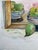 Contemporary 1980’s Original Watercolor Still Life Painting Green Pears in Bowl With Mirror For Sale - Image 3 of 4