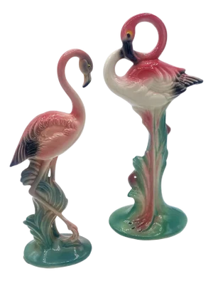 1940s Mid-Century Pink Flamingo Ceramic Tabletop Statue Set by Brad Kealer, 2 Pieces