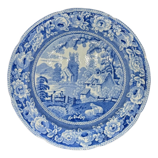 Blue & White plate 8.5” Staffordshire Transferware For Sale