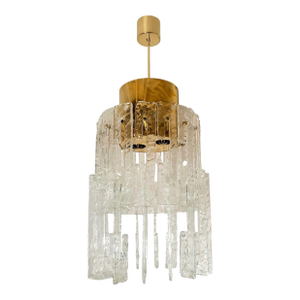 1970s Mid-Century Modern Brass and Murano Glass Chandelier