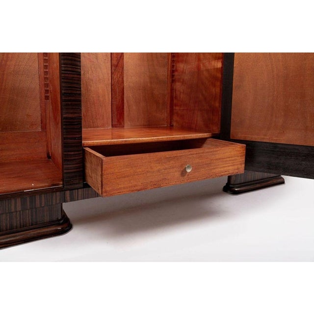 Wood 1940s Antique French Art Deco Macassar Ebony Wood Wardrobe Armoire Cabinet For Sale - Image 7 of 12