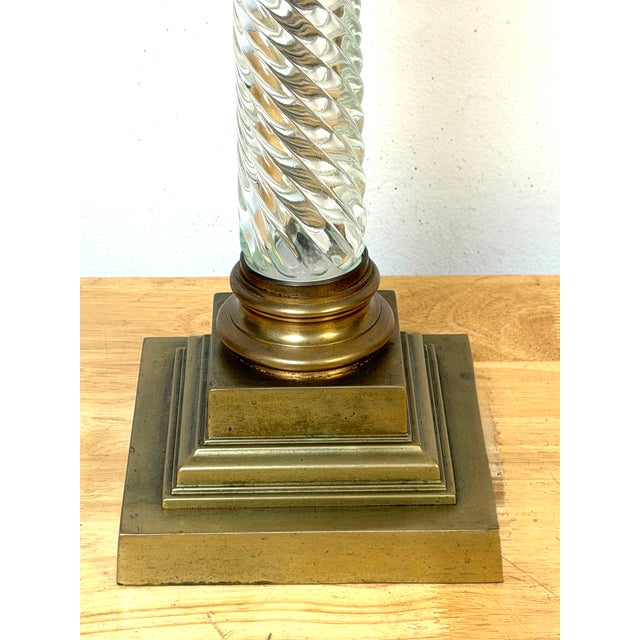 Early 20th Century Early 20th Century Baccarat Attributed Gilt Bronze and Spiral Crystal Corinthian Column Lamps - a Pair For Sale - Image 5 of 13