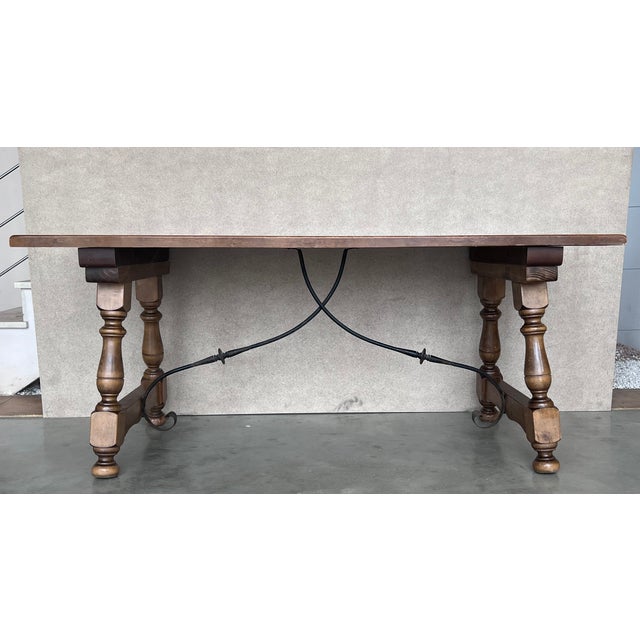 Spanish Late 19th Spanish Walnut Dining Fratino Table With Iron Stretcher For Sale - Image 3 of 11