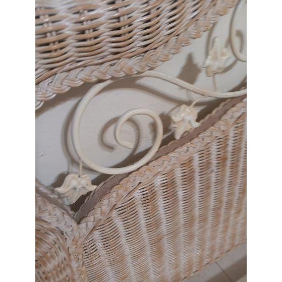 1980s Twin Size Headboard Wicker Metal Flowers Rattan Cottage Beach Coastal Boho Set 2 For Sale In Naples, FL - Image 6 of 7