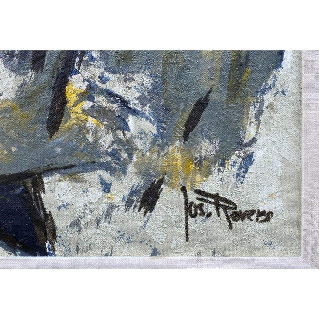 Large mid century Jos Rovers abstract landscape painting. 41.5"x58.5"x2.5". Serigraph on canvas. Frame has one small dent....