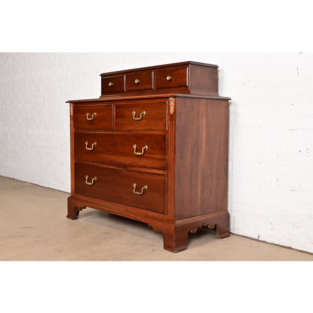 Chippendale Ethan Allen Georgian Solid Cherry Wood Dresser or Chest of Drawers For Sale - Image 3 of 17